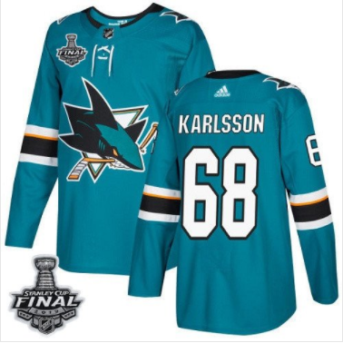 Melker Karlsson Sharks Teal Heim Blau 2019 Stanley Cup Final Stitched